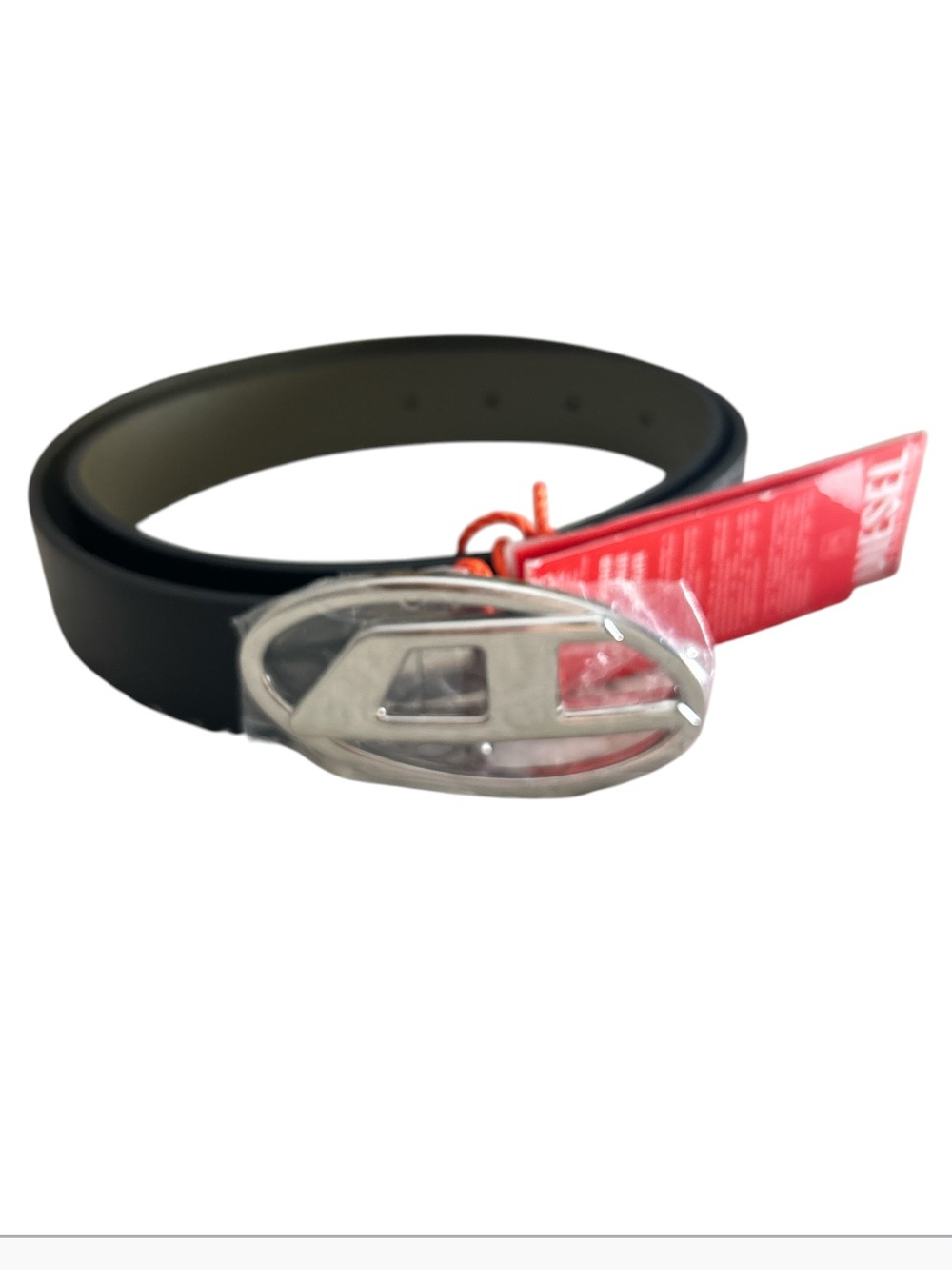 Diesel B-1DR Unisex Leather Belt Reversible Silver D Buckle Size 85 (34)